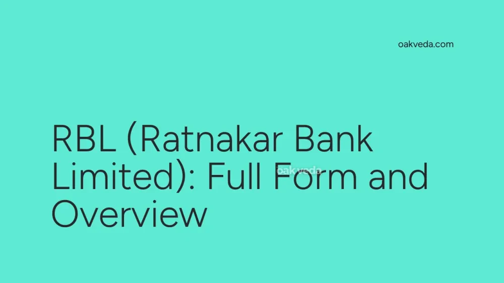 RBL (Ratnakar Bank Limited): Full Form and Overview