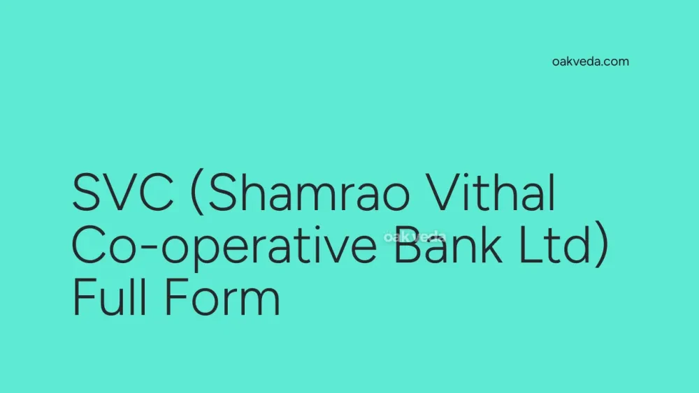 SVC (Shamrao Vithal Co-operative Bank Ltd) Full Form