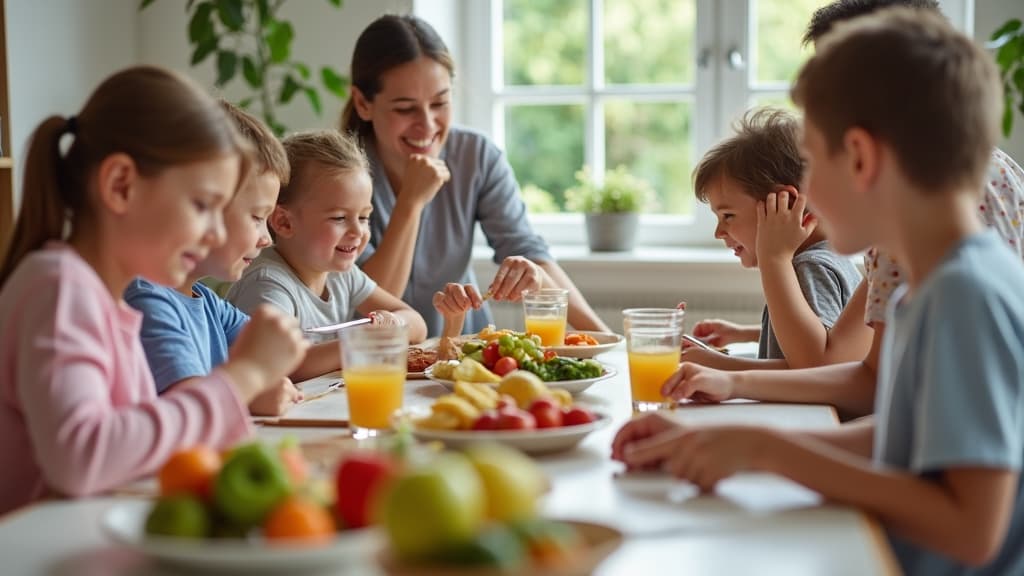 Eating healthy meal with their family 