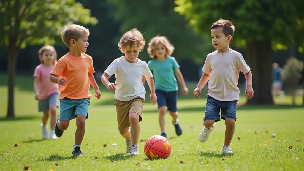 Friends Playing football in the park together